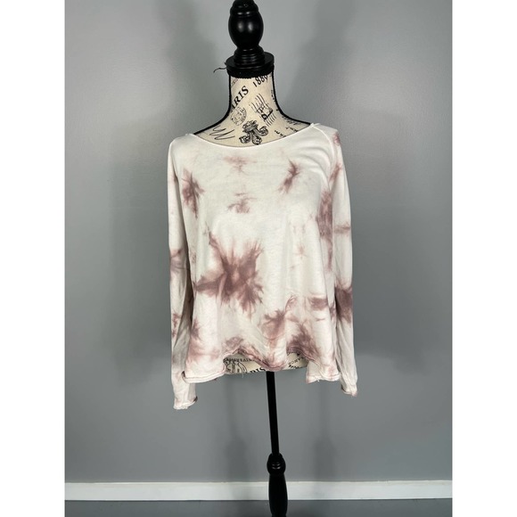 White and purple tie dye rolled raw hem long sleeve sweater - Picture 2 of 9